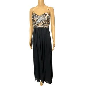 Blondie Nites Junior Size 3 Formal Prom Dress PeekABoo Sequin Top Black Chiffon